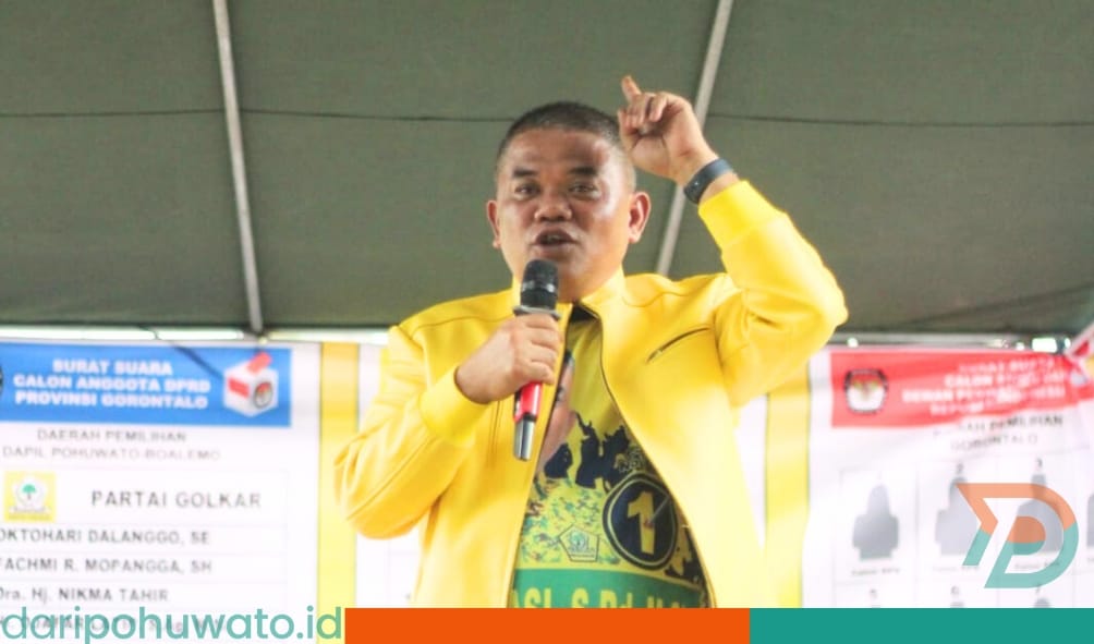 Golkar Pohuwato yang dipimpin langsung oleh Ketua Nasir Giasi, menyampaikan orasi politik di hadapan ratusan masyarakat dari 5 Kecamatan, yakni Wanggarasi, Lemito, dan Popayato serumpun.