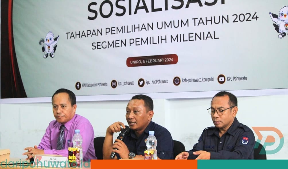 KPU Kabupaten Pohuwato menggelar sosialisasi tahapan pemilu 2024 kepada segmen pemilih milenial di Aula Universitas Pohuwato